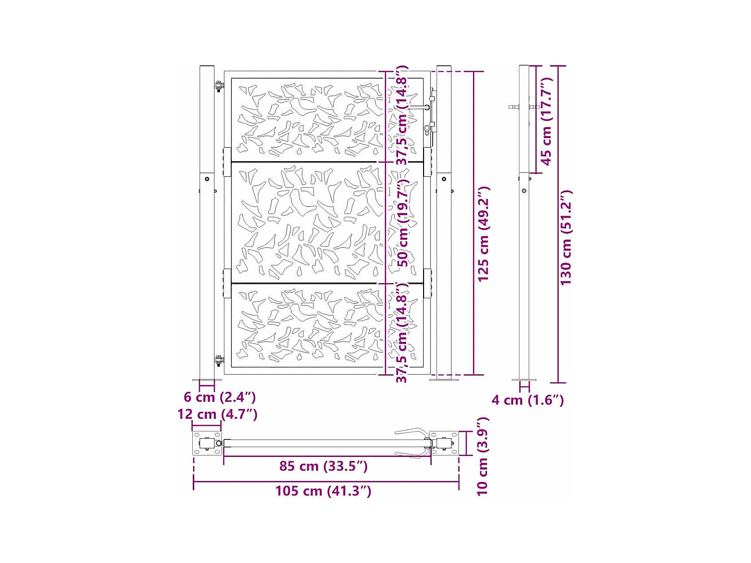 Zwarte tuinpoort 105x130 cm stalen vleugeldesign