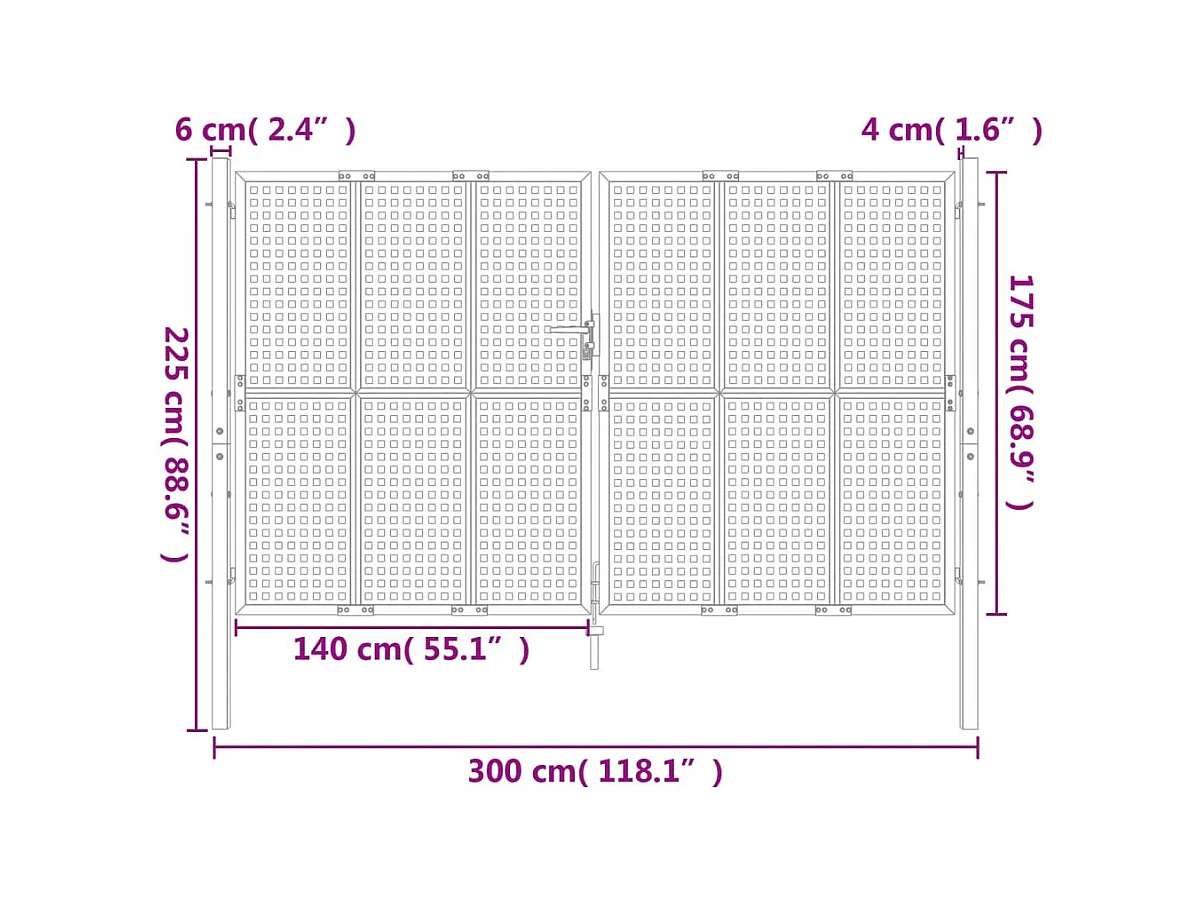 Puerta de jardín de acero antracita 300x175 cm
