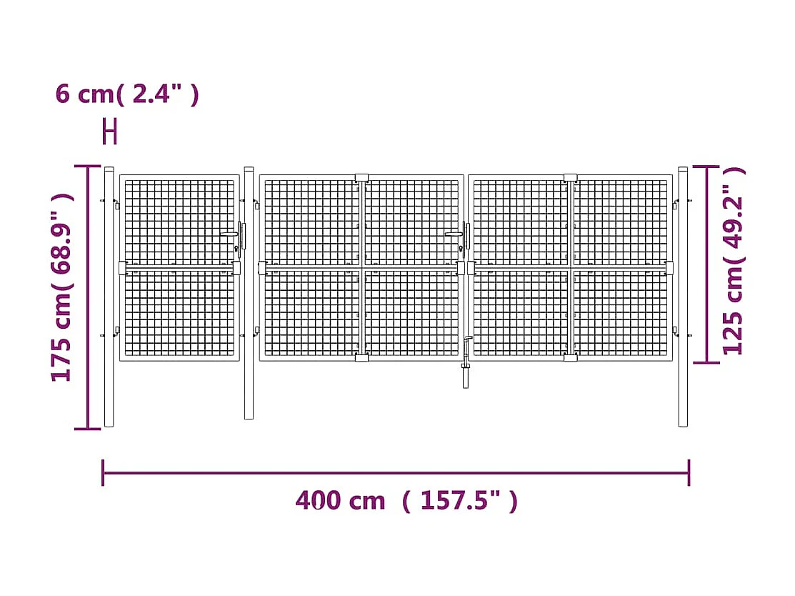 Portal de jardin maille anthracite 400x175 cm acier galvanisé