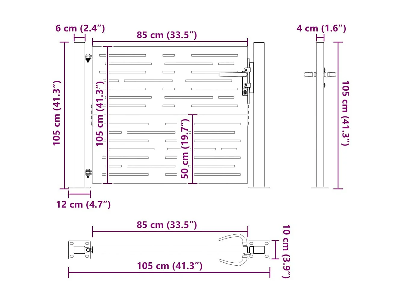 Gartentor, Gartenpforte 105x75 cm quadratisches Design in Cortenstahl