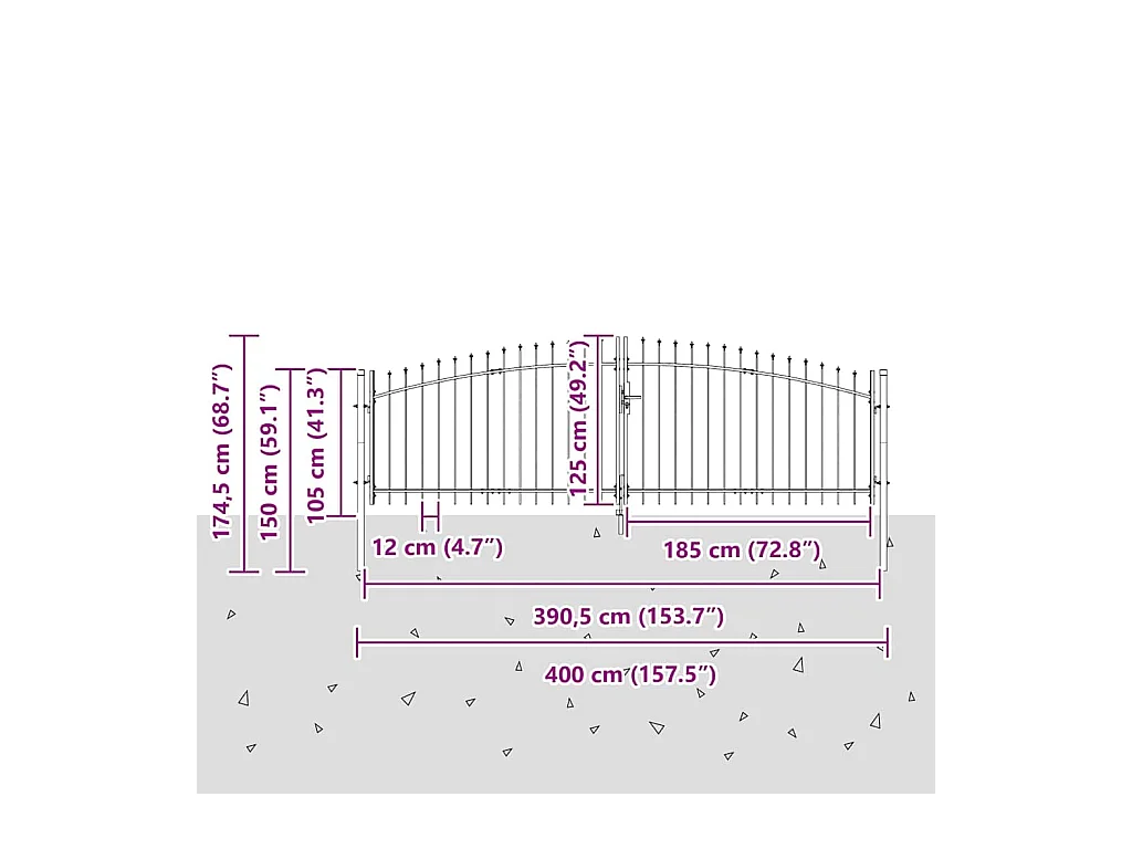 Porte de Jardin avec verrouillage Gris 125 x 400 cm Acier