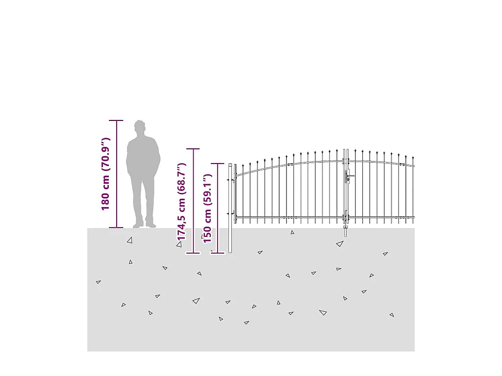Porte de Jardin avec verrouillage Gris 125 x 400 cm Acier