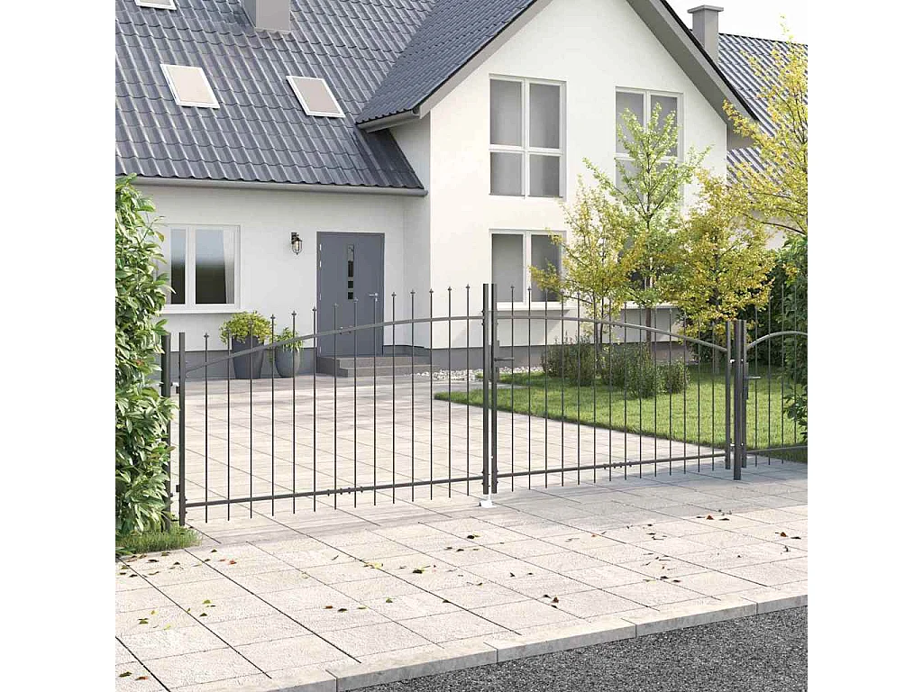 Tuinpoort met slot grijs 125 x 400 cm staal