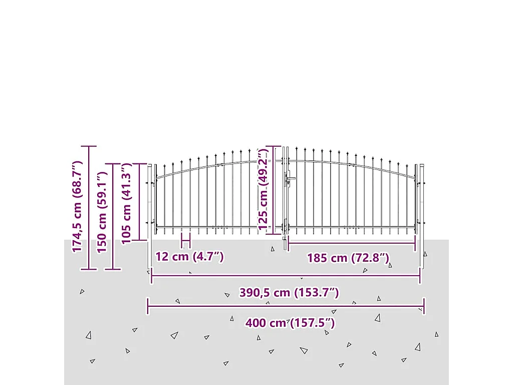 Tuinpoort met slot grijs 125 x 400 cm staal