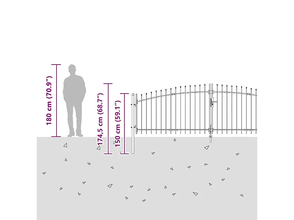 Tuinpoort met slot grijs 125 x 400 cm staal