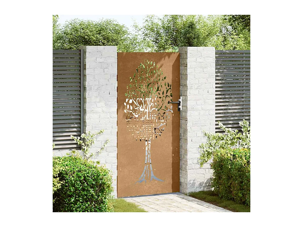 Cancello da giardino 85x200 cm in acciaio corten design albero