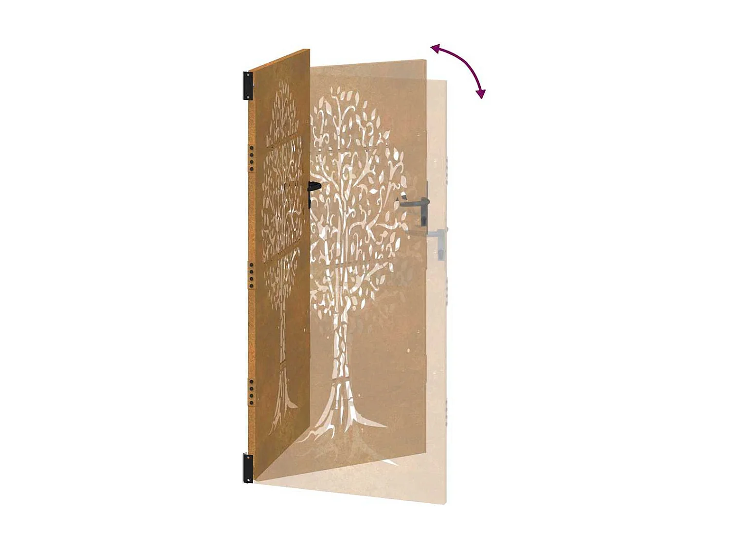 Cancello da giardino 85x200 cm in acciaio corten design albero