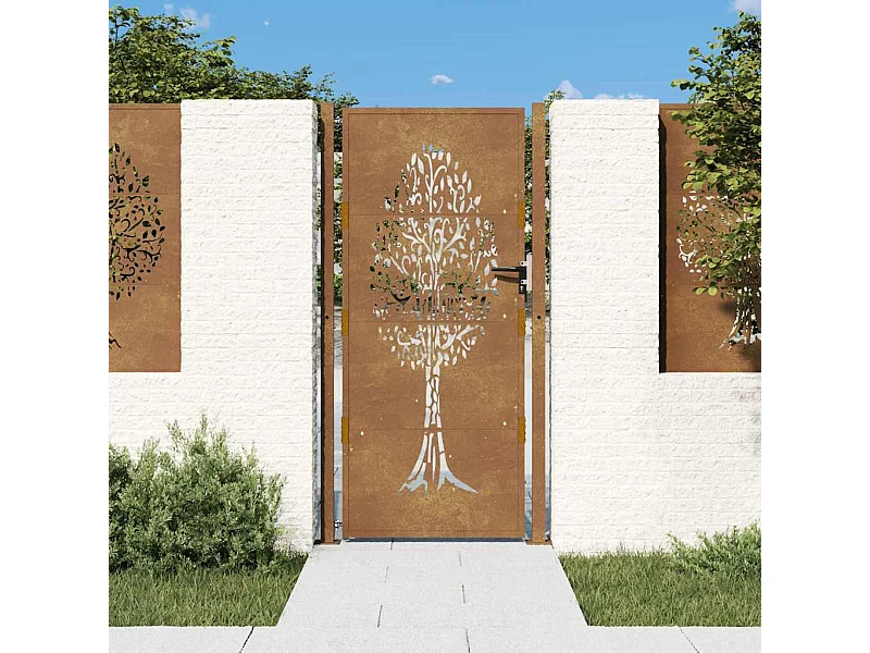 Cancello da giardino 105x180 cm in acciaio corten design albero