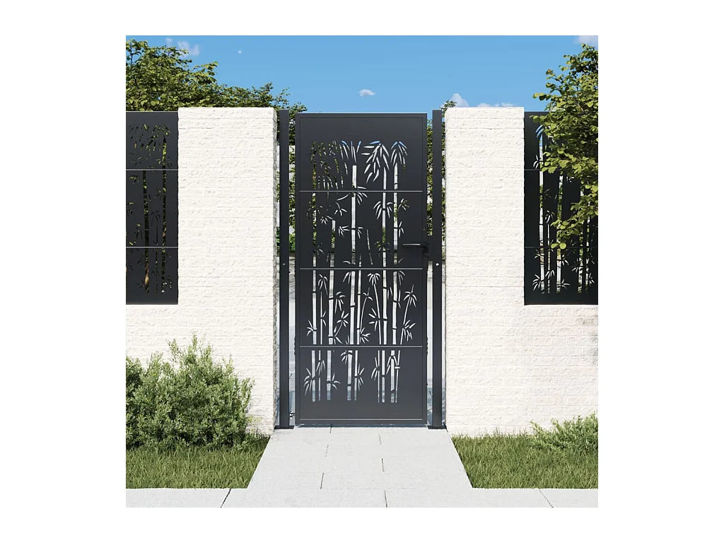 Cancello da giardino antracite 105x205 cm design acciaio bambù