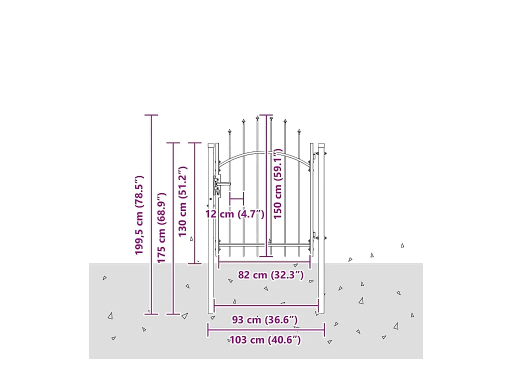 Puerta de jardín con cerradura gris 100 x 150 cm acero