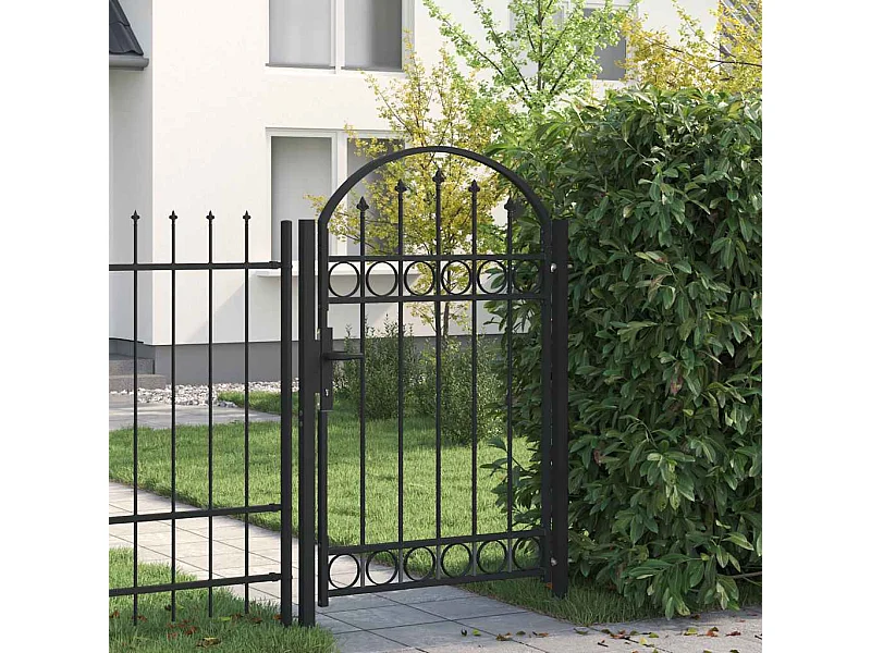 Puerta de valla con arco superior de acero 104 x 150 cm color negro