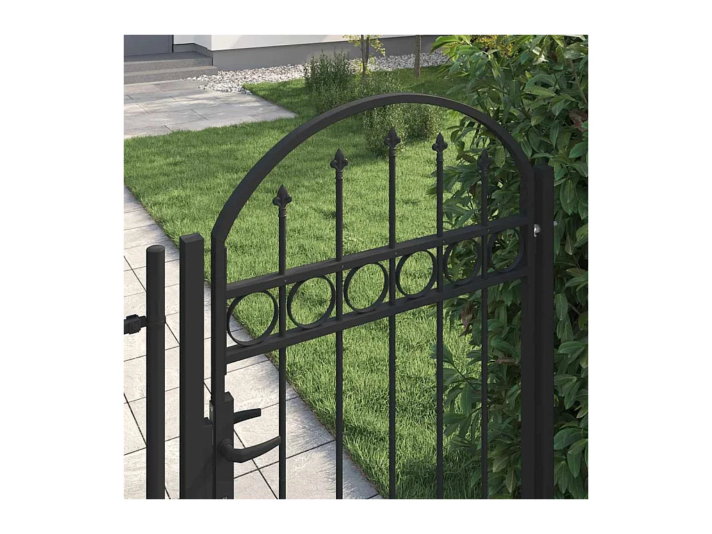 Hekpoort met gebogen bovenkant van staal 104 x 150 cm Zwart