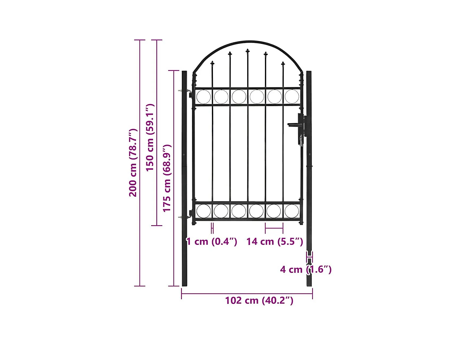 Hekpoort met gebogen bovenkant van staal 104 x 150 cm Zwart