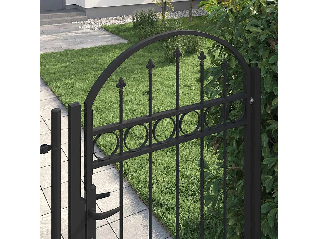 Cancello per recinzione con parte superiore arcuata in acciaio 104 x 150 cm Nero