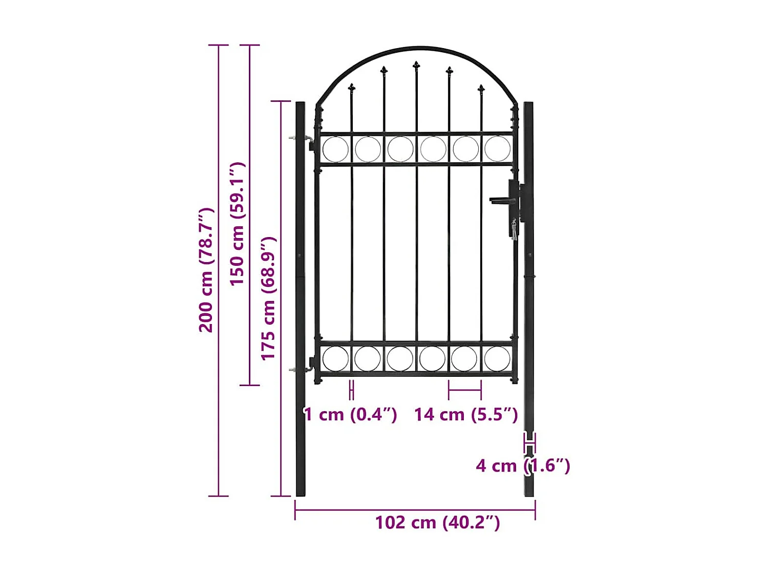 Cancello per recinzione con parte superiore arcuata in acciaio 104 x 150 cm Nero