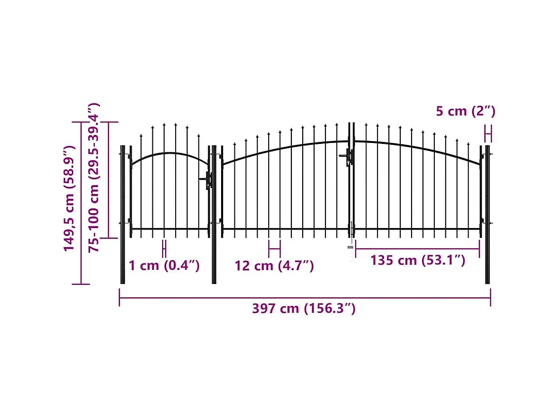 Tuinpoort Staal 1,5 x 4 m Zwart