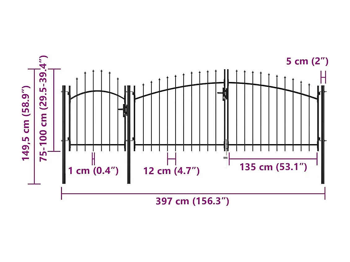 Puerta de jardín de acero 1,5 x 4 m color negro