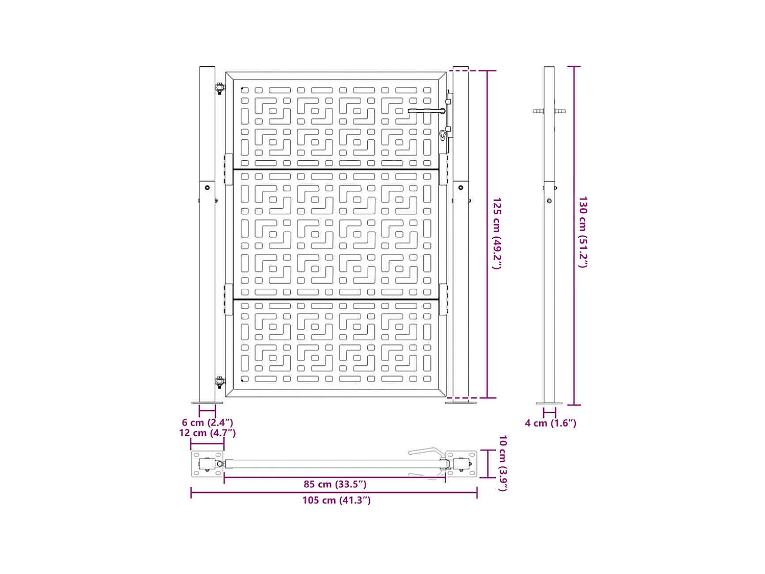 Zwarte tuinpoort 105x130 cm stalen kruisdesign