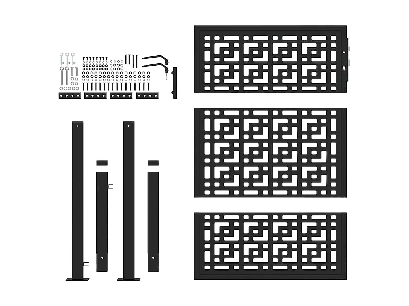 Puerta de jardín negra de 105x130 cm con diseño de cruz de acero