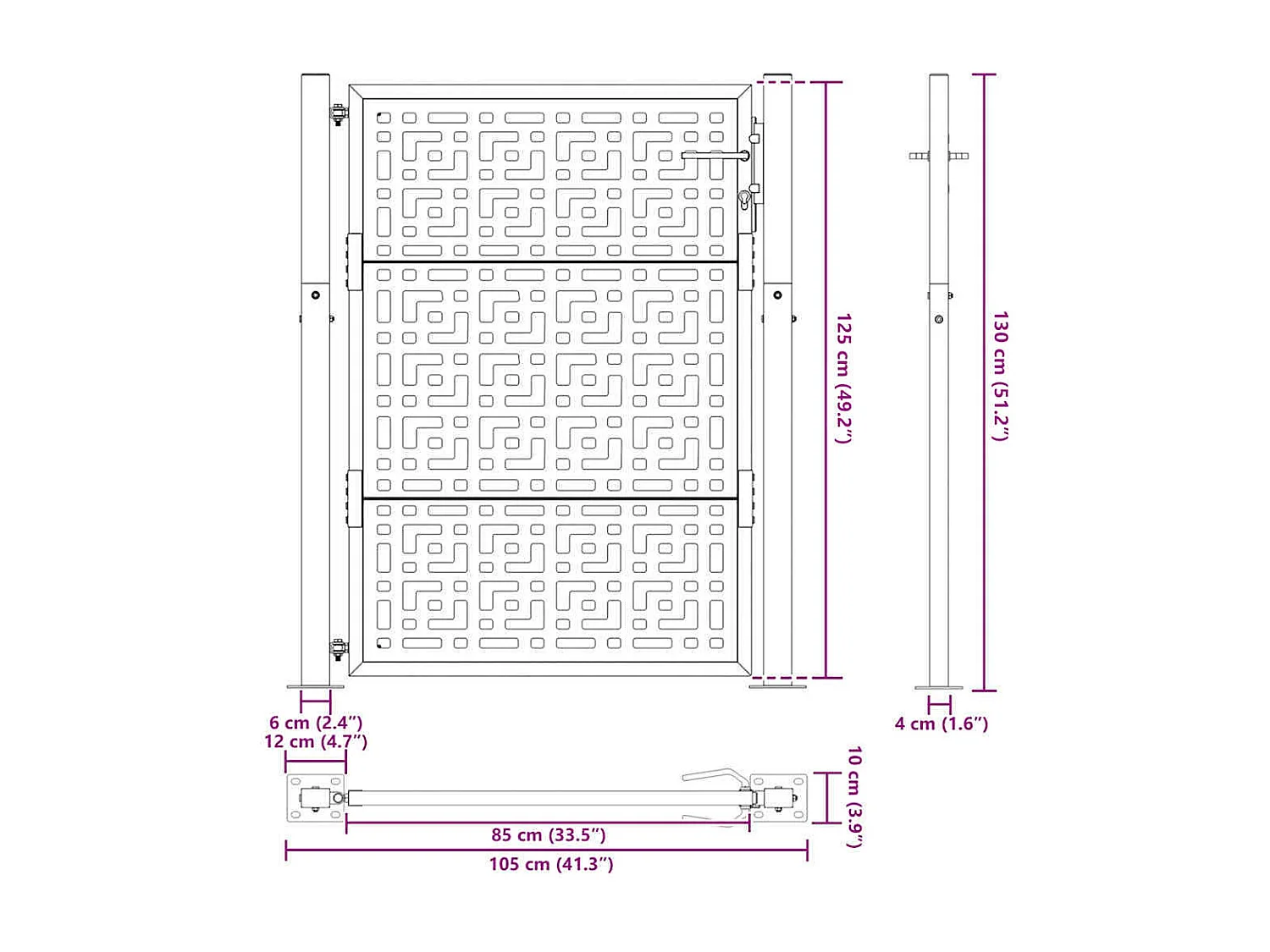 Puerta de jardín negra de 105x130 cm con diseño de cruz de acero