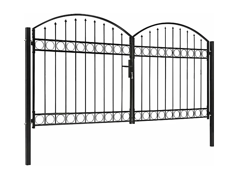 Portillon double porte avec dessus arqué Acier 300x150 cm Noir
