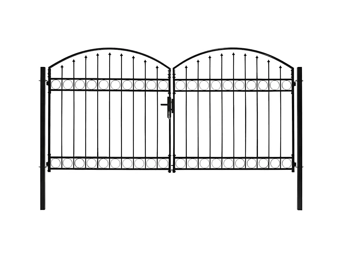 Cancello doppio con parte superiore ad arco Acciaio 300x150 cm Nero