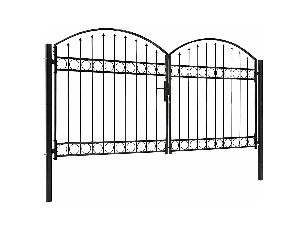 Portillon double porte avec dessus arqué Acier 300x150 cm Noir