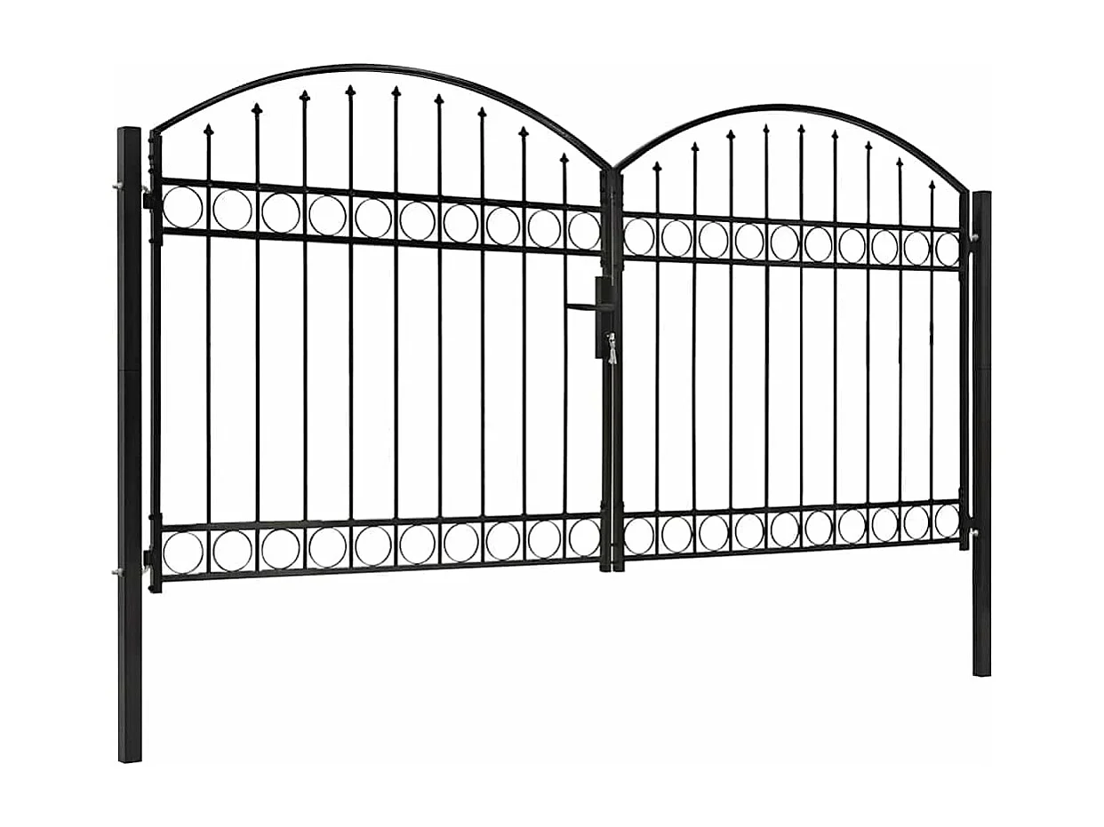 Portillon double porte avec dessus arqué Acier 300x150 cm Noir