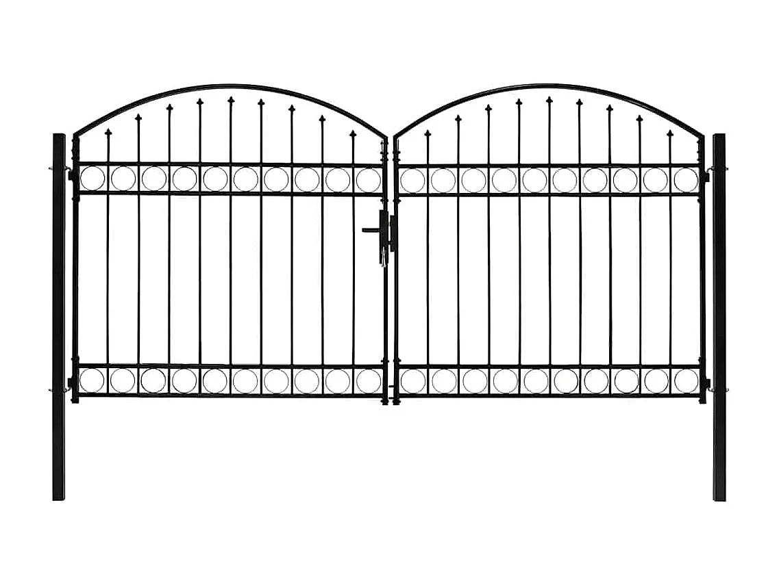 Portillon double porte avec dessus arqué Acier 300x150 cm Noir