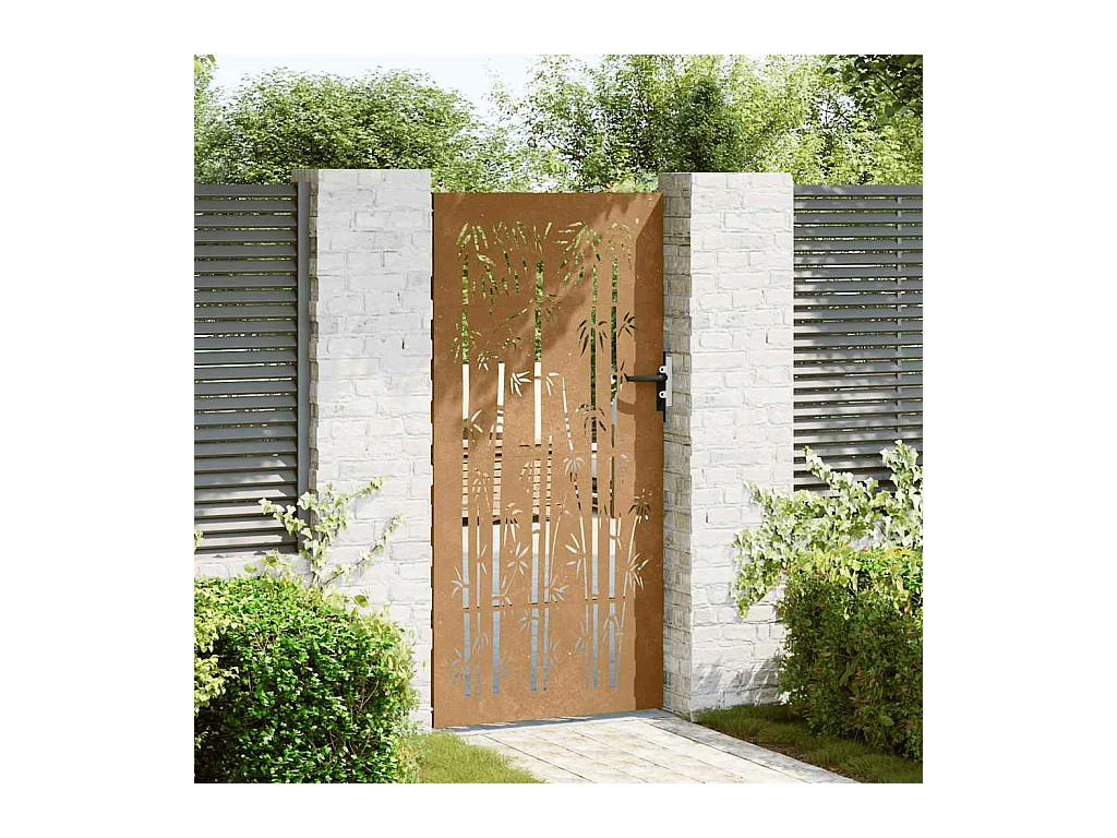 Puerta de jardín 85x175 cm acero corten diseño bambú