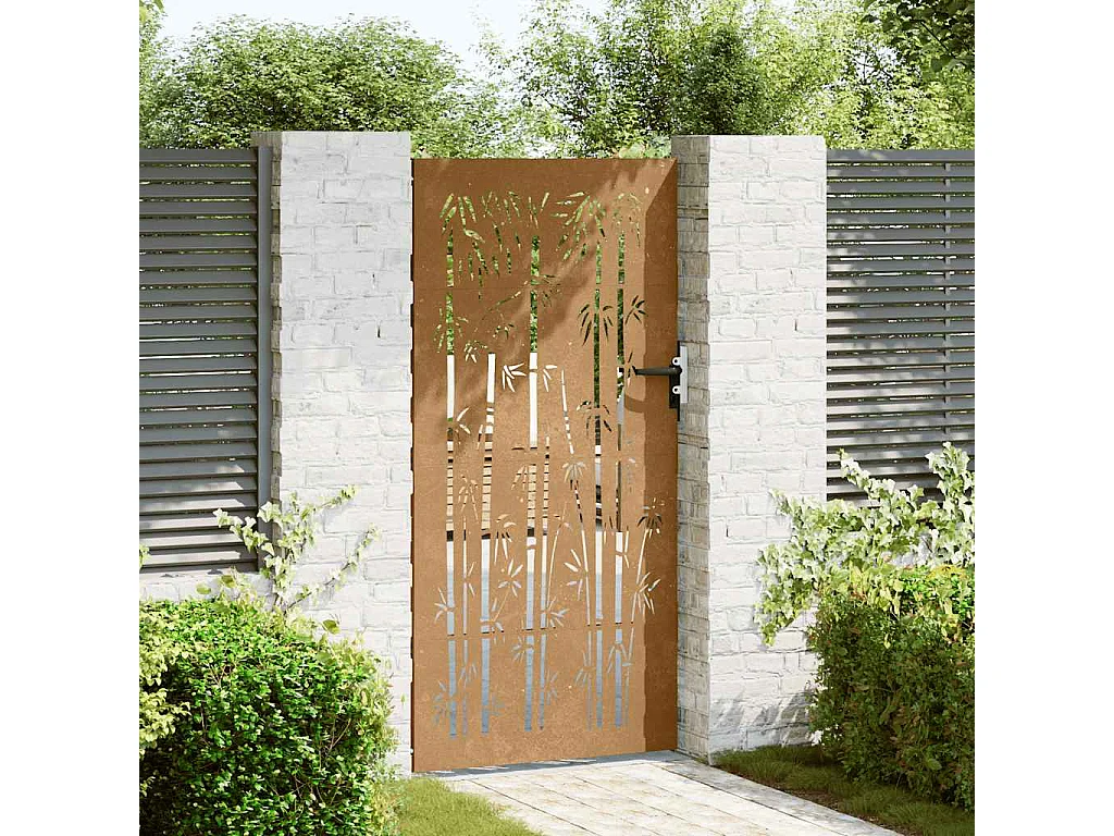 Puerta de jardín 85x175 cm acero corten diseño bambú