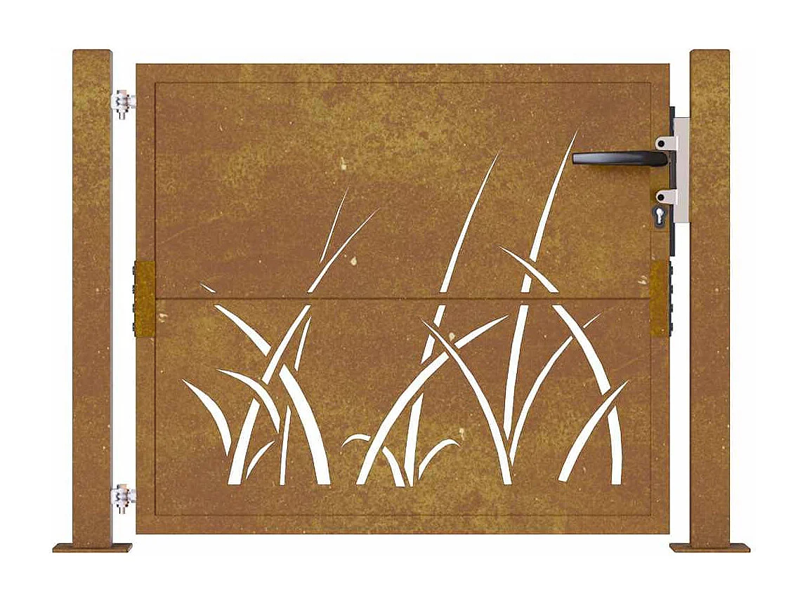 Puerta de jardín 105x105 cm acero corten diseño césped