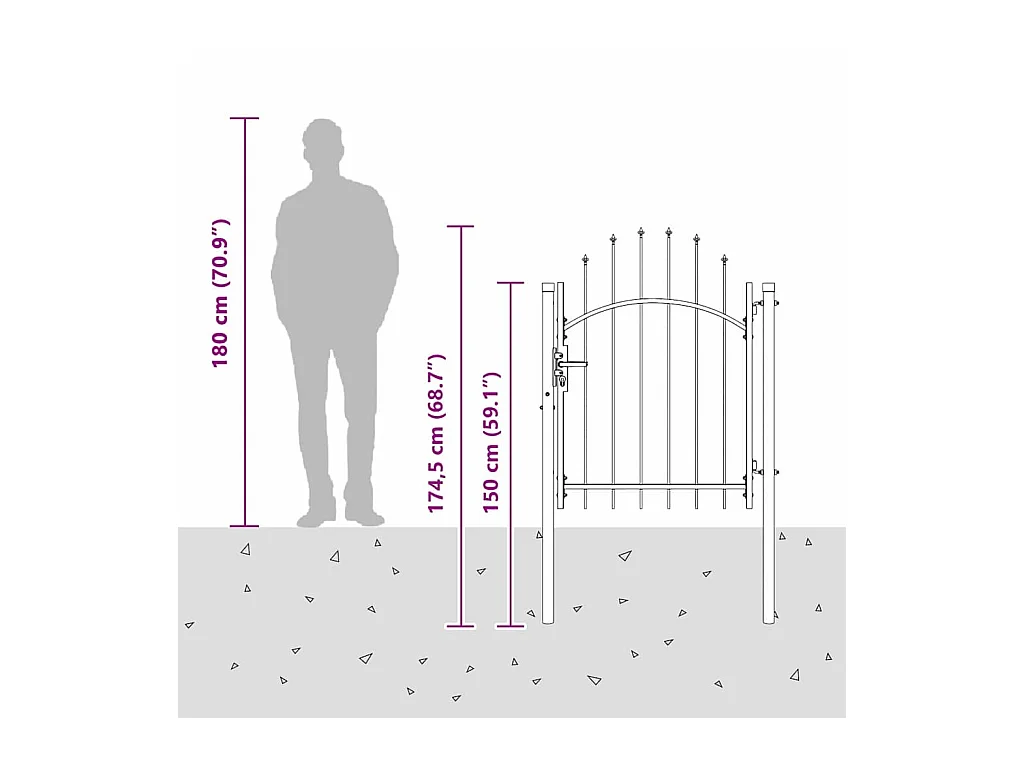Porte de Jardin, Portail de clôture avec verrouillage Gris