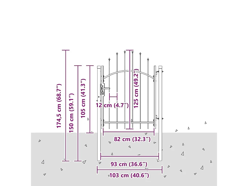 Porte de Jardin, Portail de clôture avec verrouillage Gris