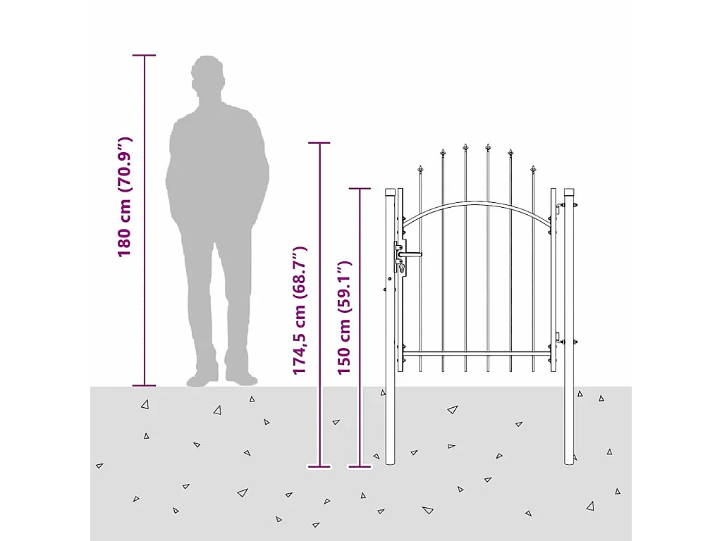 Porte de Jardin, Portail de clôture avec verrouillage Gris