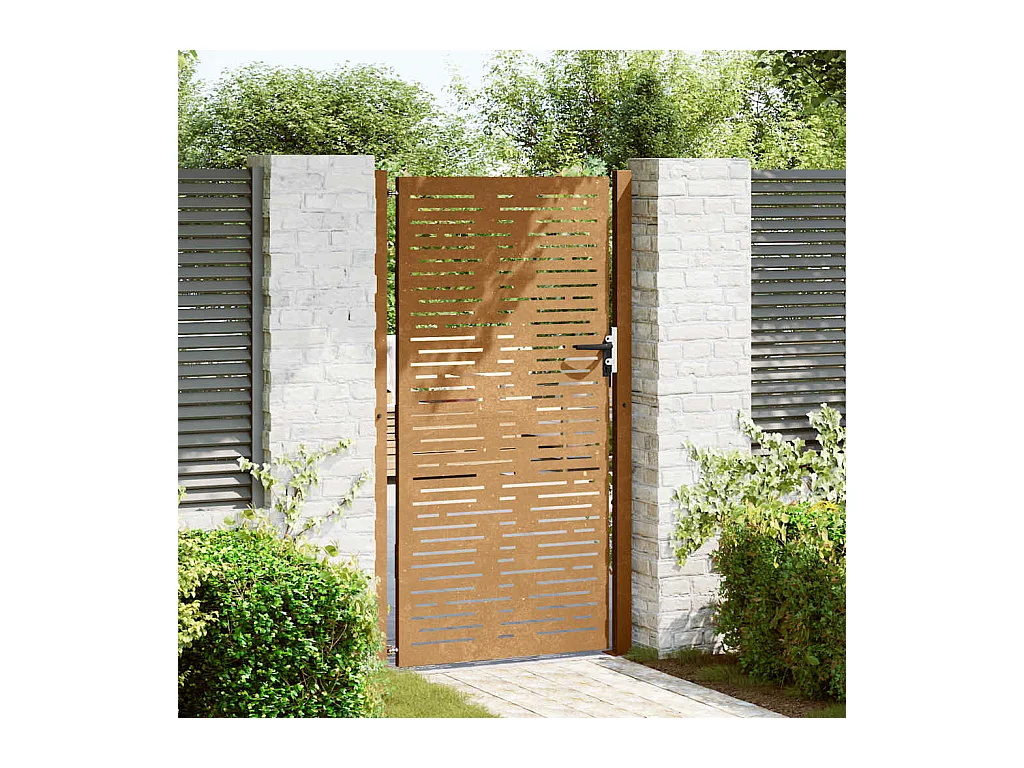 Puerta de jardín 105x205 cm acero corten diseño cuadrado