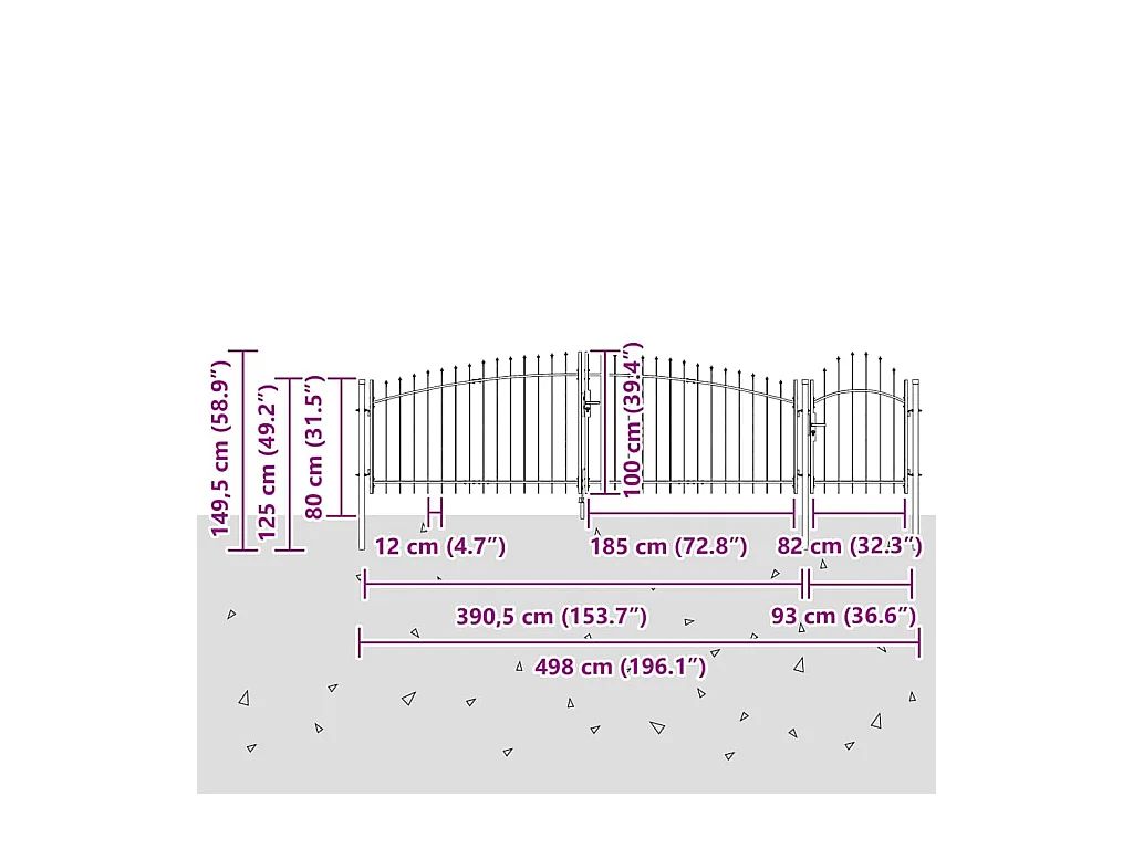 Zwarte tuinpoort 100 x 500 cm