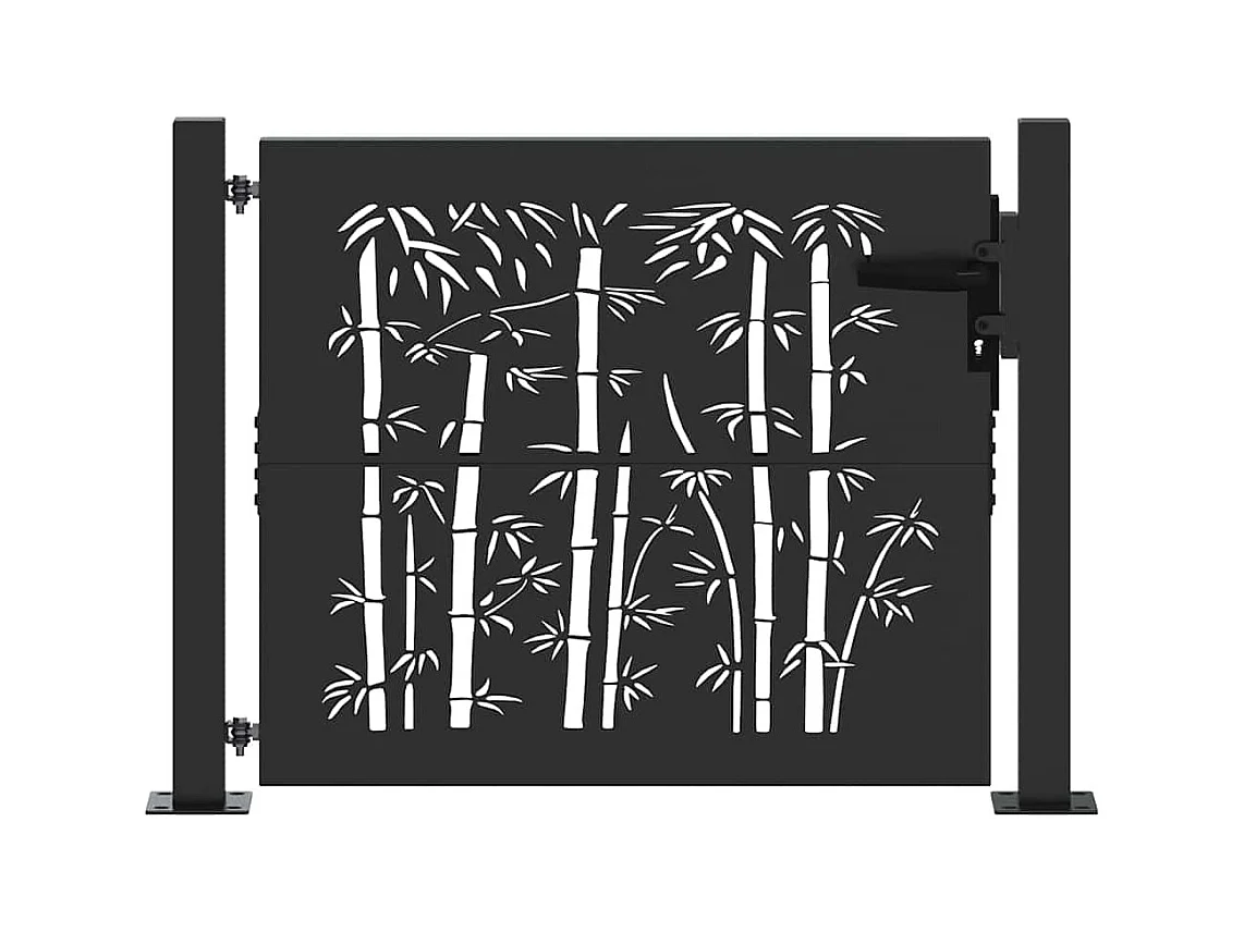 Porte de Jardin, Portail de Jardin 105x75 cm Design en Acier Corten et Bambou