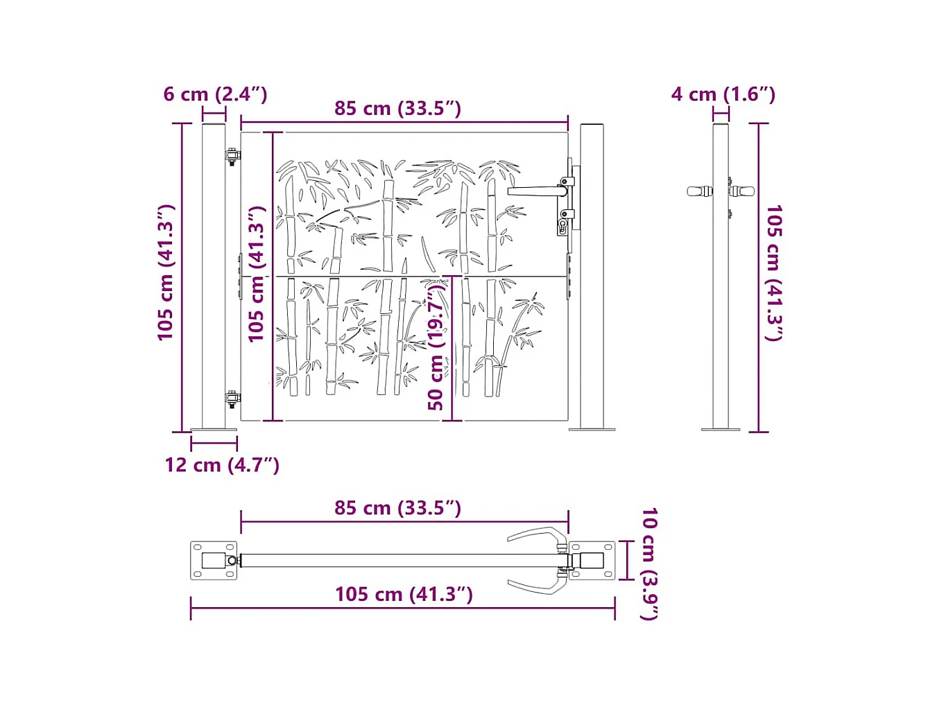 Porte de Jardin, Portail de Jardin 105x75 cm Design en Acier Corten et Bambou
