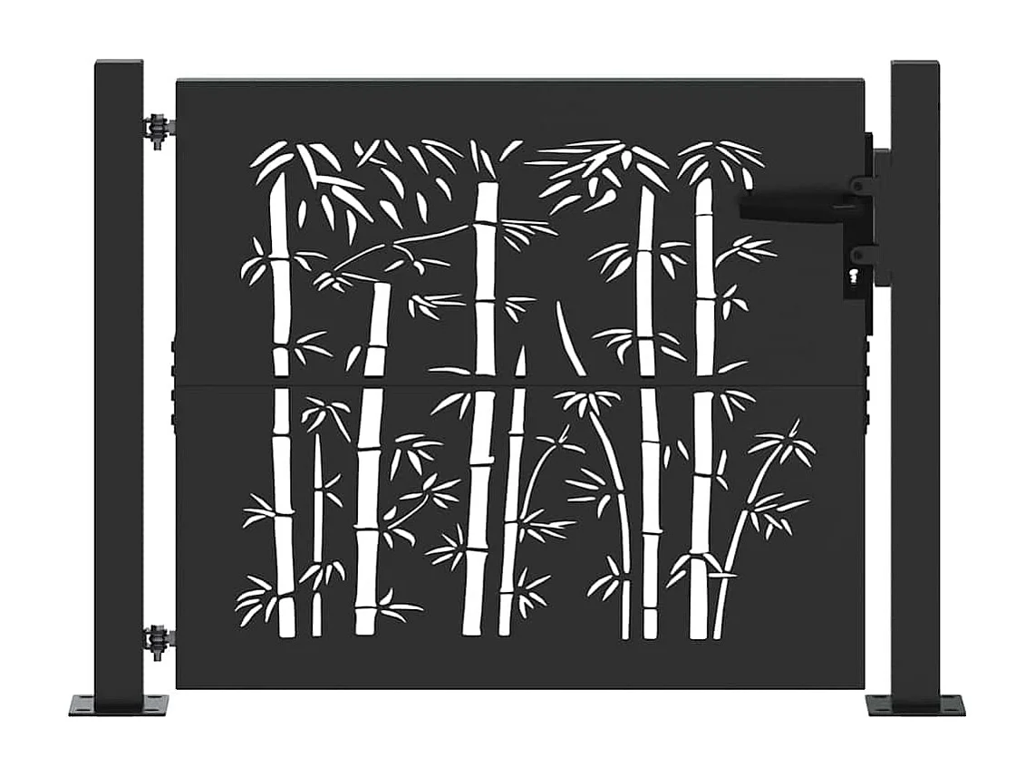 Puerta de Jardín, Puerta de Jardín 105x75 cm Diseño en Acero Corten y Bambú