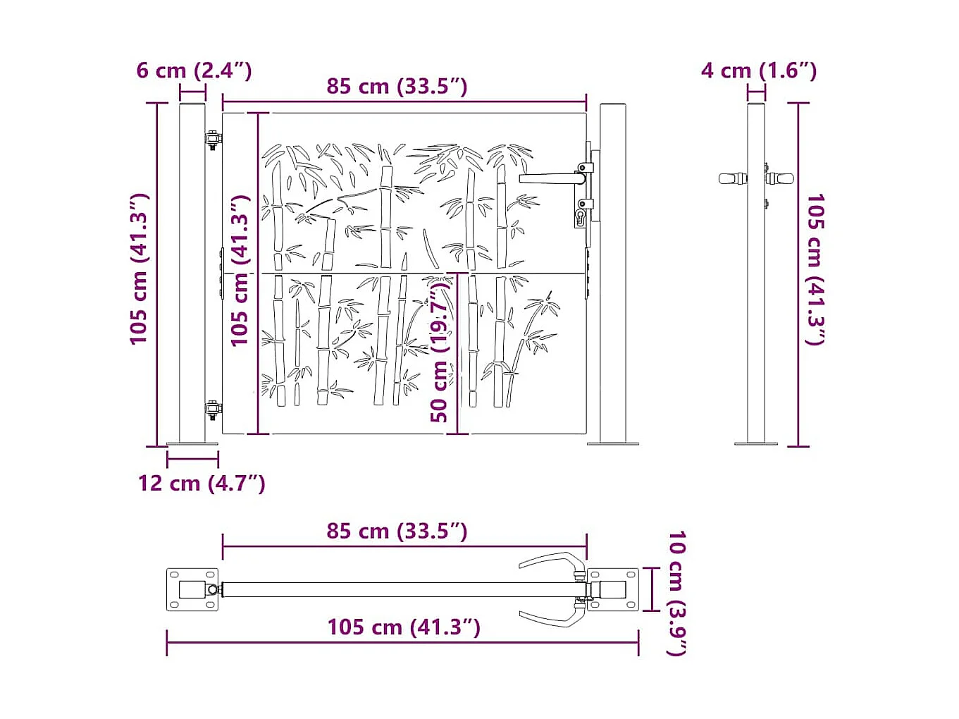 Puerta de Jardín, Puerta de Jardín 105x75 cm Diseño en Acero Corten y Bambú