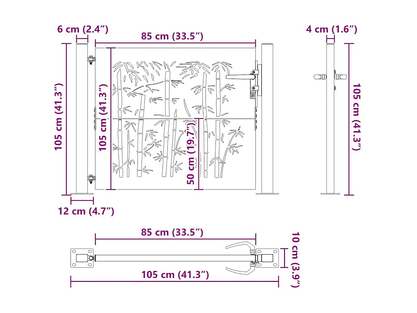 Puerta de Jardín, Puerta de Jardín 105x75 cm Diseño en Acero Corten y Bambú