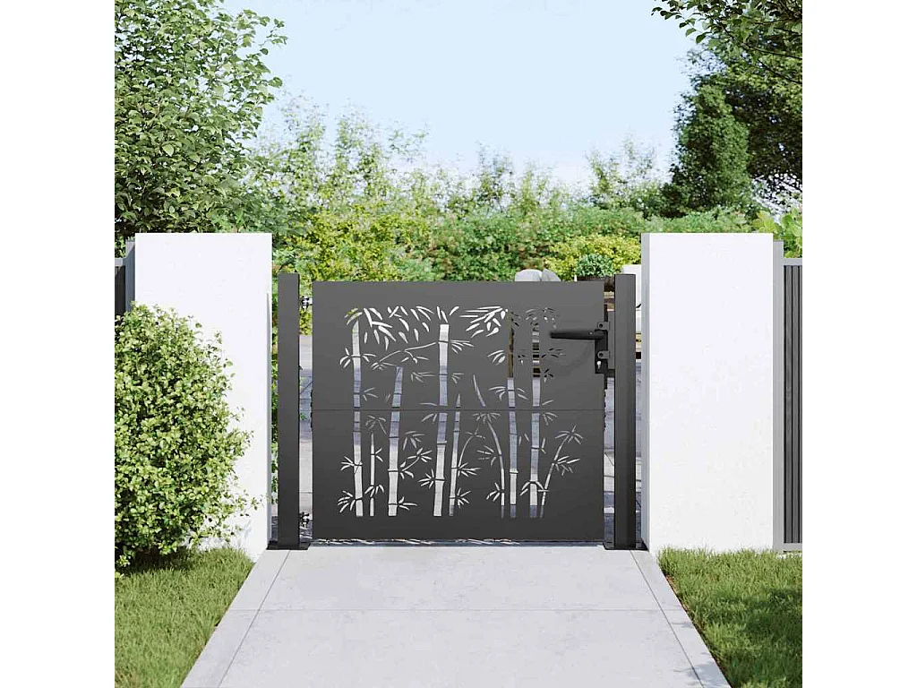 Tuinpoort, Tuinpoort 105x75 cm Design in Cortenstaal en Bamboe