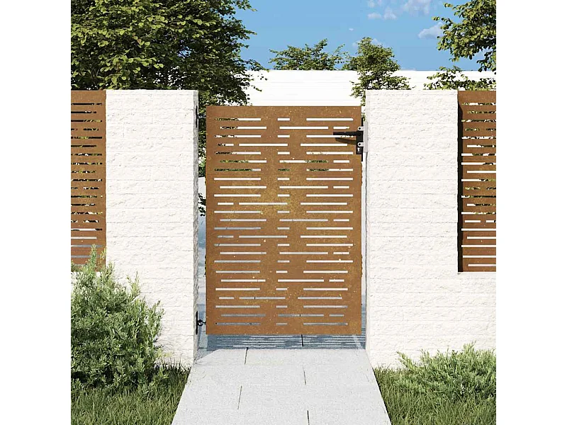 Puerta de jardín 85x150 cm acero corten diseño cuadrado