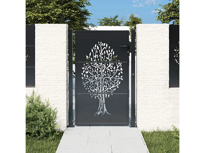 Portail de jardin anthracite 105x130cm acier conception d'arbre