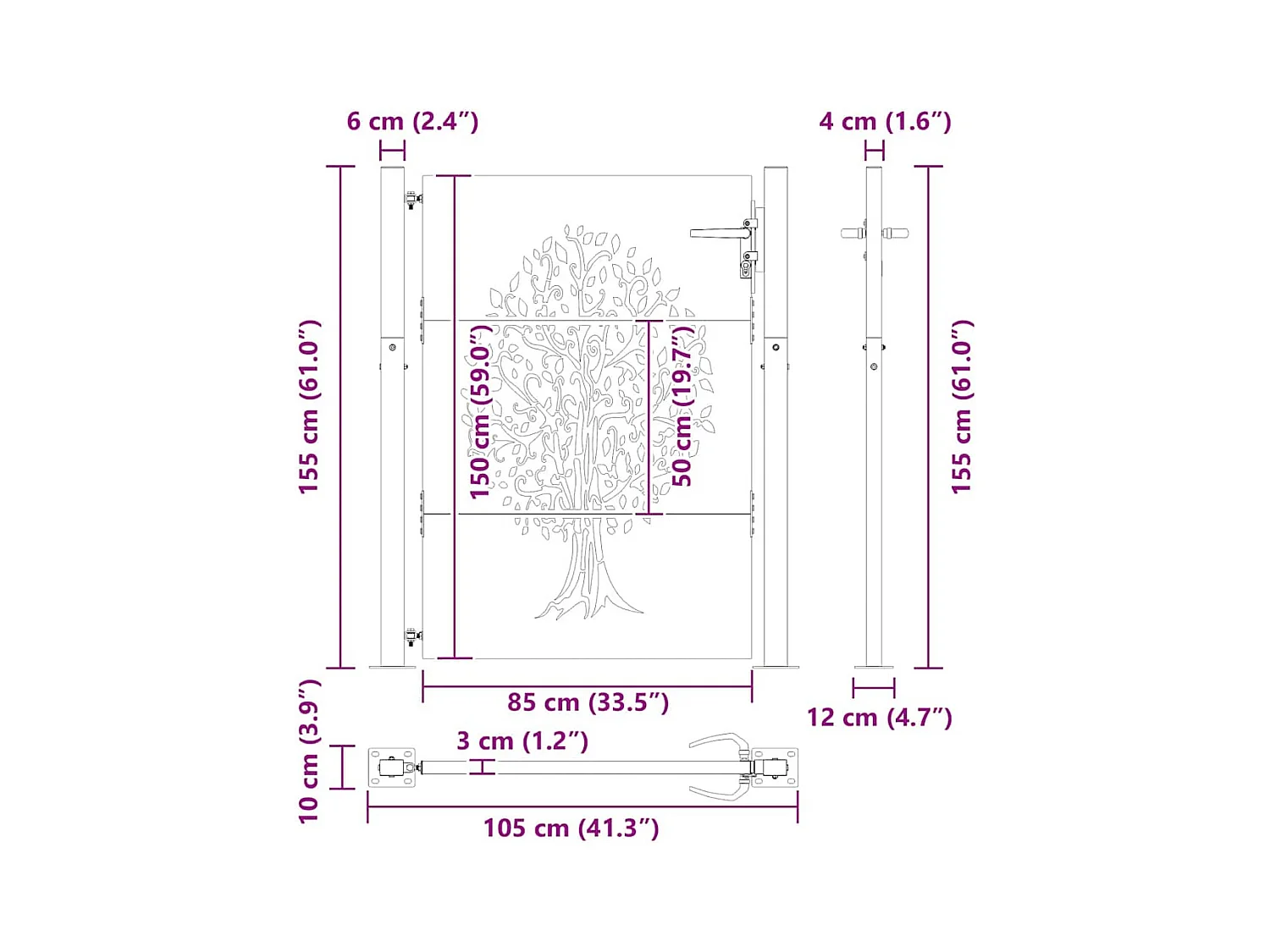 Zwarte tuinpoort 105 x 150 cm gepoedercoat staal