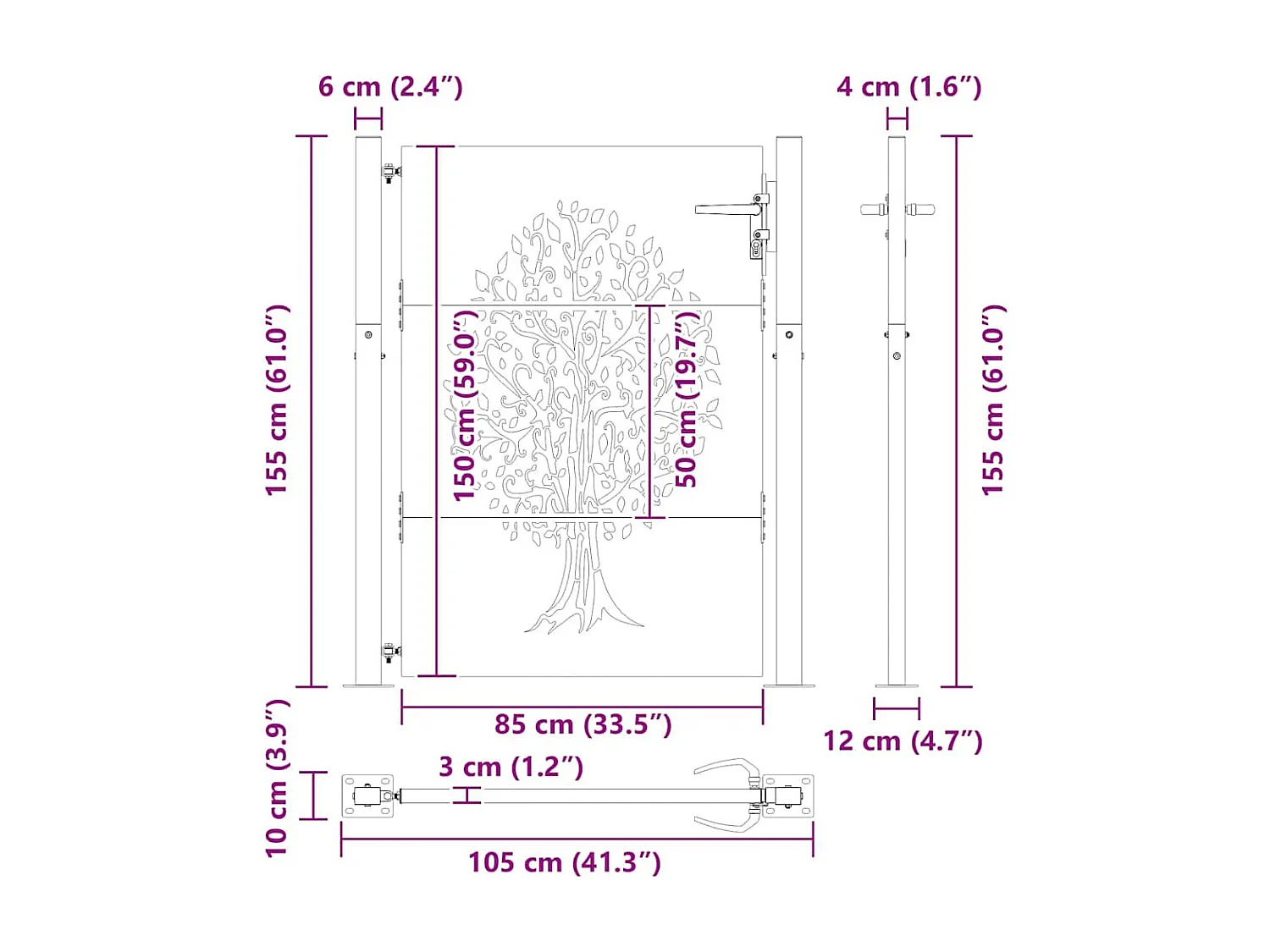 Porte de Jardin Noir 105 x 150 cm Acier peint par poudre