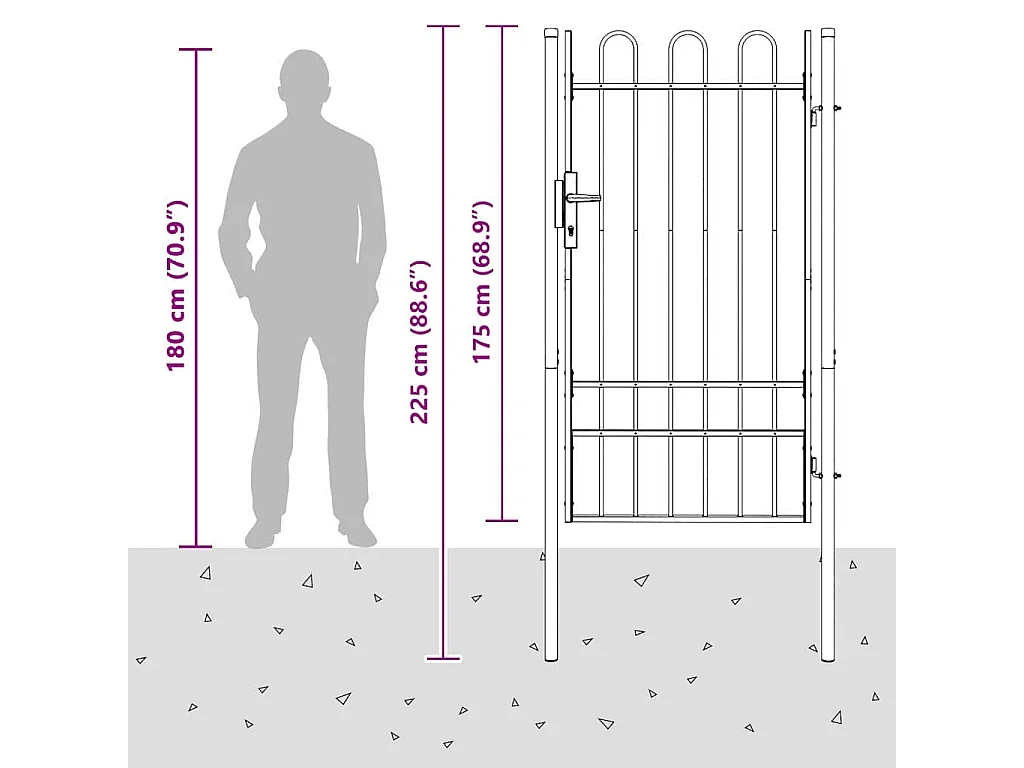 Porte de Clôture Gris 100 x 175 cm Acier revêtu de poudre