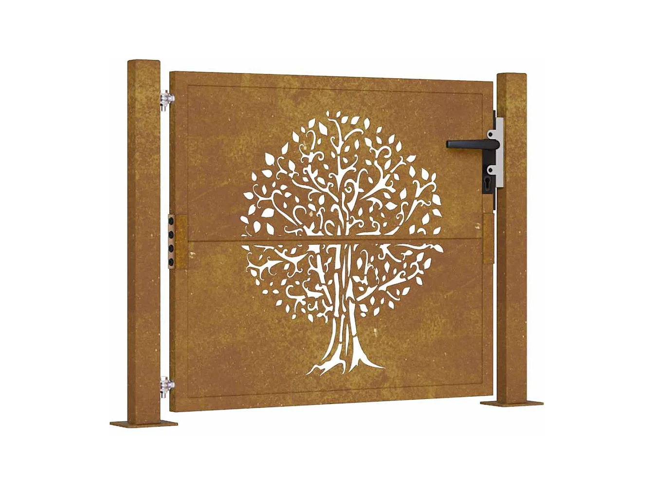 Puerta de jardín 105x80 cm de acero corten con diseño de árbol.