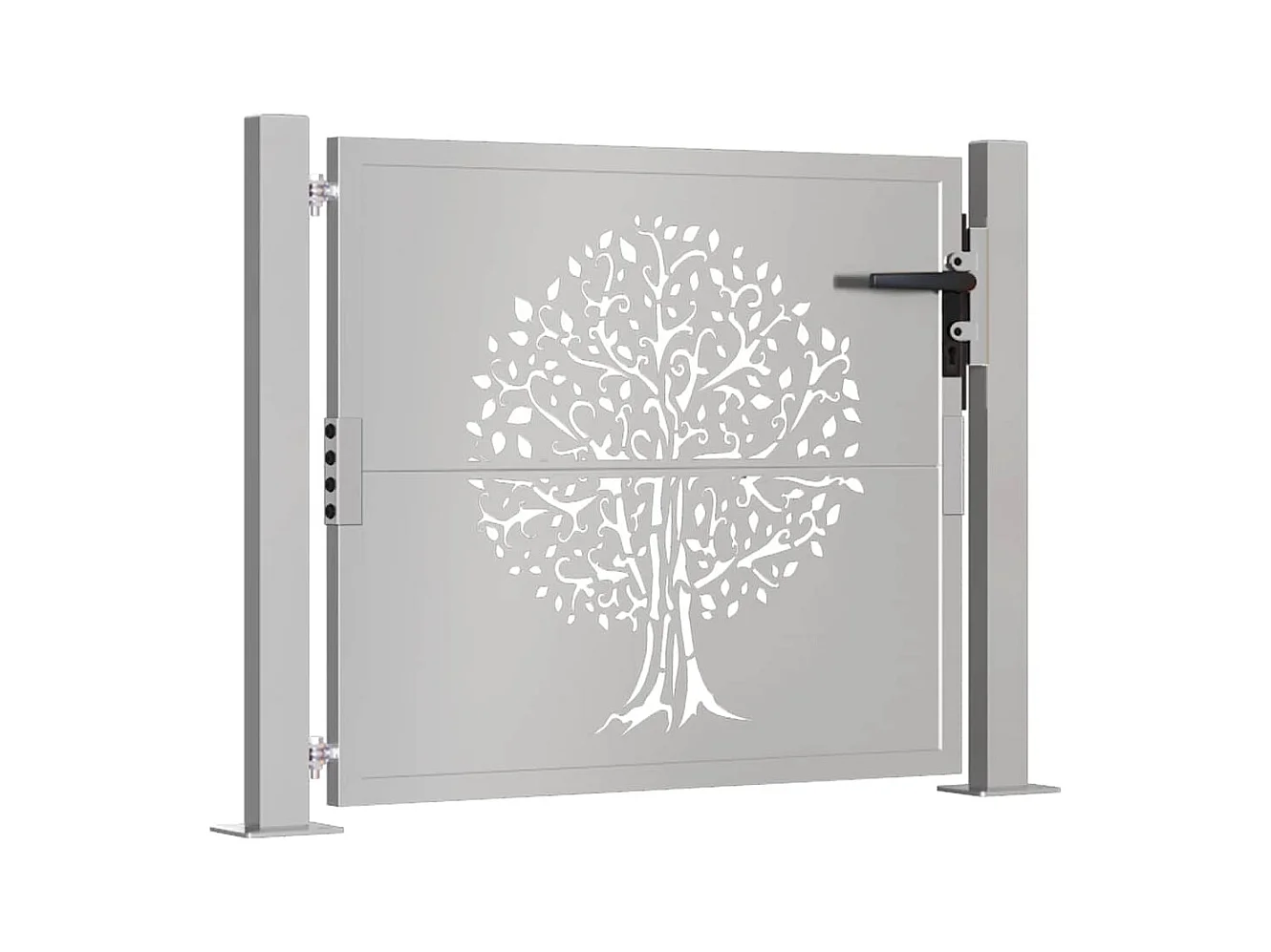 Puerta de jardín 105x80 cm de acero corten con diseño de árbol.